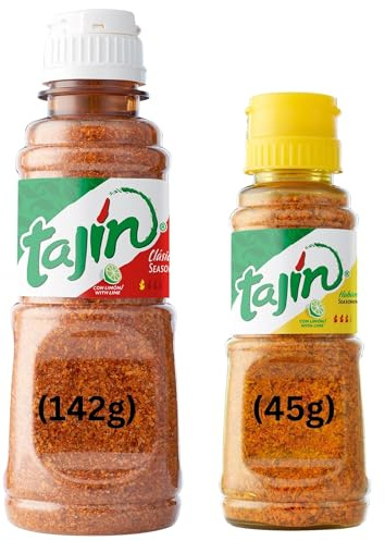 Tajin Seasoning Bundle containing Tajin Clasico with Lime 142g Bottle and Tajin Habanero with Lime 45g Bottle Authentic Mexican Flavouring