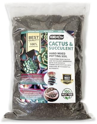 UK GROW Premium Cactus & Succulent Soil – 2L Transparent, Heat-Sealed Bag – Hand-Mixed, Peat-Free Blend for Optimal Plant Growth