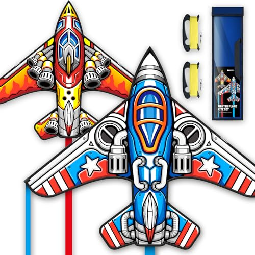 Doinfly Fighter Kite Set, Suitable for Children Aged 8 to 12, Adults, Easy-to-Fly and Easy-to-Assemble Kite Suitable for Beginners (Fighter Plane-2pieces, 2)