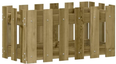 Hochbeet aus Holz, Lattenzaun Design Blumenbeet Blumenkasten Pflanzkasten Pflanzbeet Gartenbeet Pflanzkübel für Garten & Balkon, 60x30x30 cm Kiefernholz Imprägniert