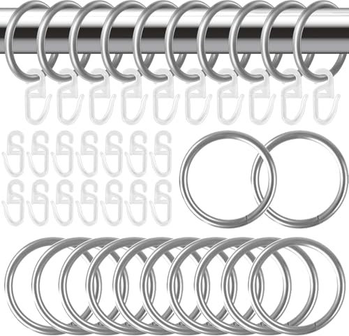 Hengxinchen 40 Anelli da 20mm per Tende, con 80 Ganci di Plastica per Tende, Anelli per Appendere in Metallo e Ganci per Tende in Plastica per Tende da Doccia, Finestre, Porte Finestre (argenteo)