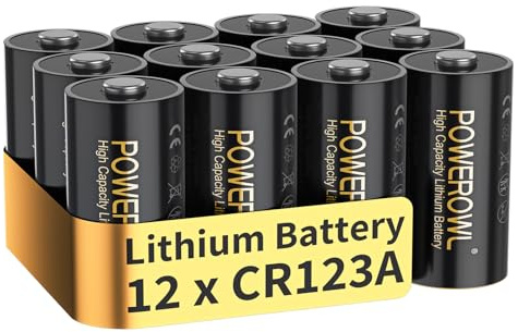 POWEROWL - CR123A (12 Pack) High Power Lithium Battery 3V - Long life guarantee – For Cameras, Flashlights, Smoke Detectors & Small Devices