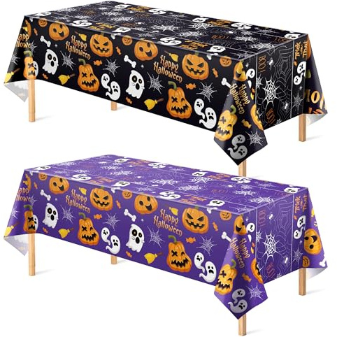 OHOME Halloween Decorations - Disposable Plastic Halloween Tablecloth | Halloween Party Decorations Favors Supplies for Table Decor Indoor Outdoor Backdrop Banner,2 Pack