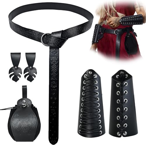 LLTTEER Mittelalter Ritter Zubehör, Mittelalter Gürtel Set für Halloween | Retro Ritter Zubehör Set mit Tasche und Armschienen,Halloween Gürtel Anzug,Steampunk Hüfttasche Ledergürtel Kostüm-Zubehör