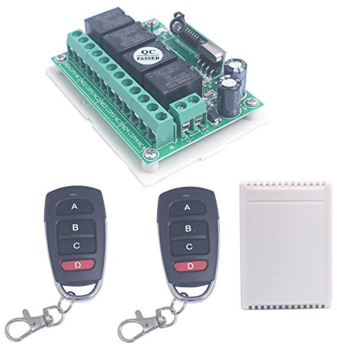 SUYUKUFU 433Mhz DC 12V 4CH Channel Wireless Switch Long Range Wireless Remote Control Switch 12V Smart Garage Door Opener Remote Relay Switch Transmitter Receiver Module (1 Receiver + 2 Transmitters)