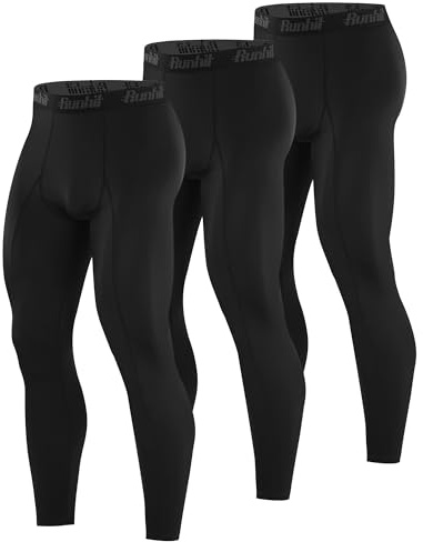 Runhit 3 Pack Compression Pants Men Running Tights Workout Leggings Athletic Base Layer Pants for Sports Basketball Black M
