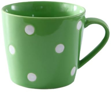 Jarsense Taza de café de cerámica con asa, bonita taza de capuchino, 200 ml, taza de avena con lunares, taza de té creativa (verde)