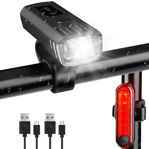SuperFire Auto-Sensing Bike Light Set, Bicycle Lights USB Rechargeable Front Light & Rear Tail Light, Waterproof, 4 Modes with Smart Brightness for Cycling Safety – Easy Install Mountain/Road Bikes