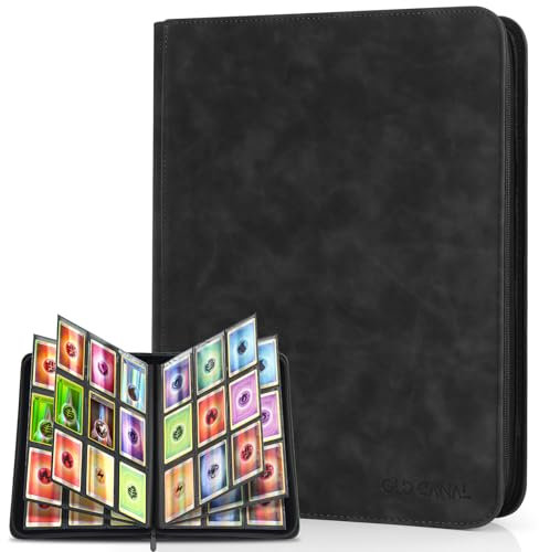 Old Canal Sammelkarten Album, Karten Sammelalbum Mit 9 Fächern Für Bis Zu 540 Karten, Tragbar Reißverschluss Binder, Karten Binder für MTG, TCG, Baseball-Karten, Football-Karten (Schwarz)