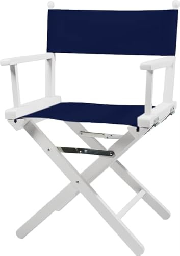 ZStyle Klappbarer Regiestuhl aus Holz, 90 cm hoch, 54 cm breit, 48 cm tief, schwarz (weißer Schaft - blaue Leinwand)