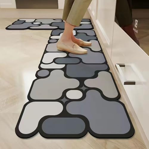 Hixingo Küche Teppich rutschfest, Abwaschbar Kieselgur Küchenläufer Schnelltrocknend Küchenteppich Absorbierend Teppich Läufer Kreative Puzzlespiele Küchenmatte (40x150cm,Anthrazit)