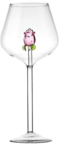 BYYLECL Calice da vino trasparente rosa 3D, bicchiere da champagne rosa con rosa all'interno, bicchieri da vino per matrimoni, catering, matrimoni, feste, bar, riunioni di famiglia, 650 ml