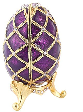Pleayietoopiatiey Vintage Violet Egg Shaped Enamel Jewelry Box Ring Holder Organizer Gold