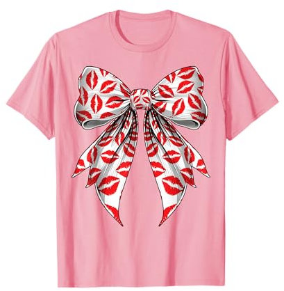 Coquette Bow Kisses Lippenstift Markierungen Lippen Valentinstag Mädchen T-Shirt