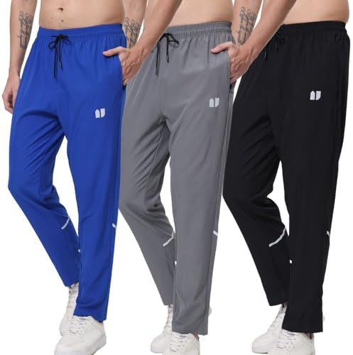 Hpbygstae Men's Athletic Sweatpants, Men's Running Jogging Bottoms, with Elastic Zip Pockets, Pack of 3, 3-pack/black/grey/blue, XL