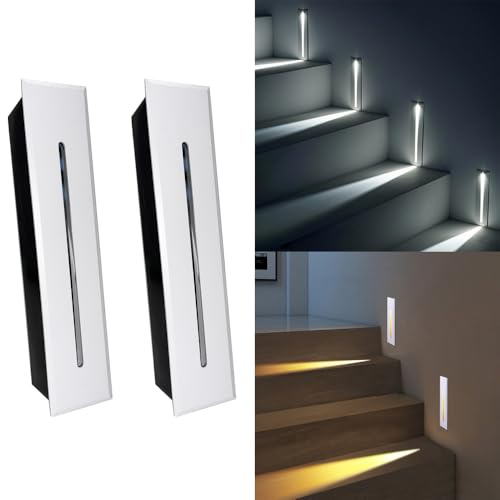 2 Stück,LED Treppenlicht,IP65 wasserdicht,3W, Kaltweiß 6000K,Weiß Gehäuse | Wandeinbauleuchte 230V Wandleuchte Stufenlicht Beleuchtung Lampe Alu für Garten, Terrasse, Treppen