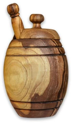 Allgäuer Wanderimkerei Krüger Honigtopf mit Honiglöffel aus echtem Olivenholz I Traditionelle Herstellung, fein-aromatisch, naturbelassen & hochwertig I Hochwertige Geschenkidee für Honigliebhaber