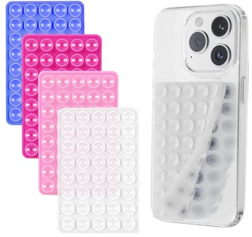 AUXHCYL 4 Stück Silikon Handy Doppelseitig, Saugnapf für Selfies & Videos, Halterung für Alle Handy-Modelle (Transparent, Pink, Rosarot, Saphirblau)