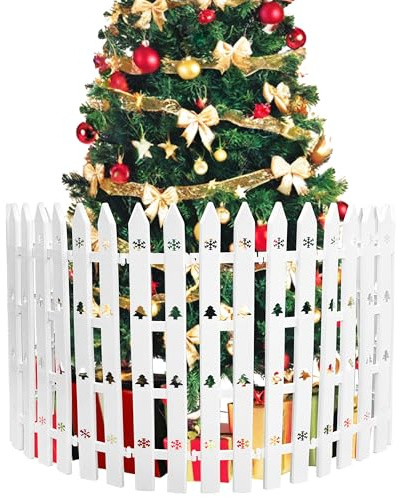 Recinzione per Albero di Natale Aggiornata Versione 60cm Extra Alta - Bianco Premium con Design Fiocchi di Neve, Set da 24 Pezzi per Protezione Albero di Natale, Bambini e Animali Domestici