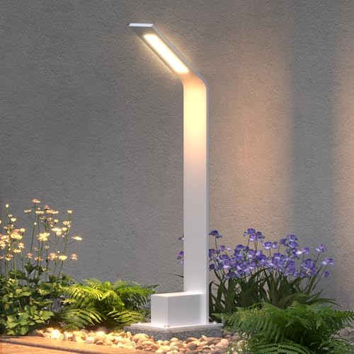 doporro Wegeleuchten Außen Stromanschluss 40cm Gartenleuchte IP65 6W | Gartenlampen für Draußen Strom, 3000K Warmweiß Pollerleuchte Standleuchte Außen, 128x98x408mm, Sandweiß, Pfadfinder