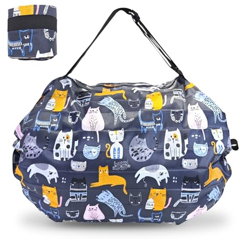 SwirlColor Bolsas de compras reutilizables plegables, lindo gato bolso de gran capacidad con bolso de cremallera para compras Viajes Camping