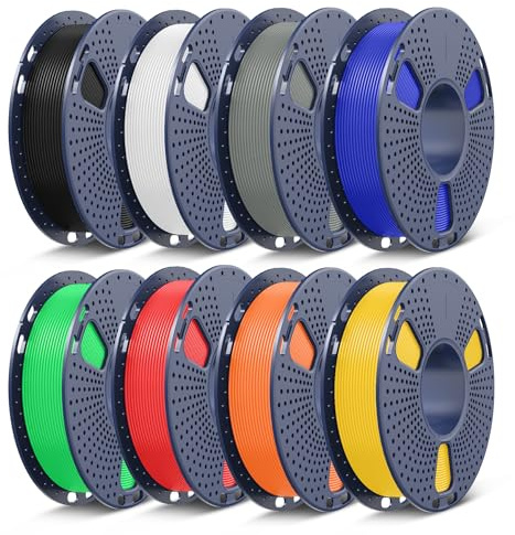SUNLU PLA+ Filament Bundle, Christmas Gift, 3D Printer Filament Bundle Multicolor, Fit Bambu Labs Printer, Black+White+Grey+Red+Klein Blue+Green+Yellow+Orange