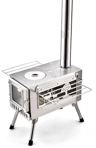 Portable Wood Burning Stove with Chimney Pipes, Stainless Steel Camping Stove for Outdoor Heating and Cooking, Ideal for Hot Tents and Survival