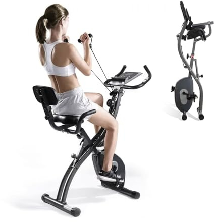 Cyclette pieghevole per la casa, Bike da indoor cycling portatile con 10 livelli di resistenza magnetica e fascia di resistenza per le braccia per l'allenamento in spazi ridotti