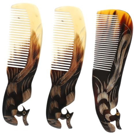 PENIKOKO Phoenixförmiger Hornkamm mit Griff 3 Stück-Pack zur Kopfhautmassage aus Ochsenhorn Praktischem Massageeffekt für Tägliche Haarpflege