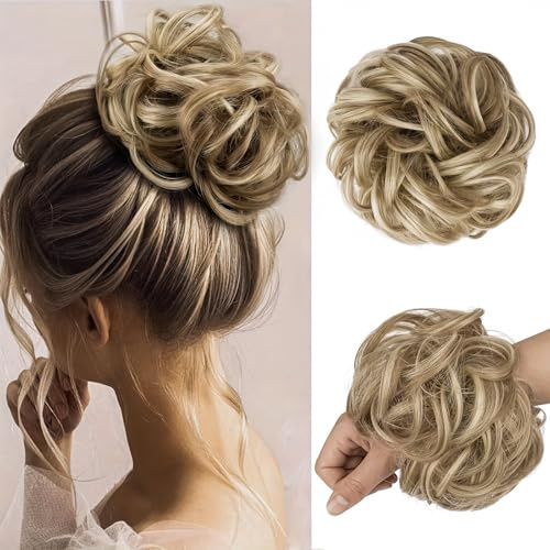 2 stycken Messy Bun hårsnodd lös hårstycke mikrovågigt hårsnodd med hår peruk munk-hårtillbehör bröllopsfrisyr för kvinnor (55 g)
