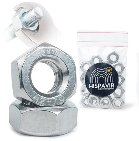 HISPAVIR® | Tuercas Hexagonales M4 DIN 934 Acero Inoxidable A2 | Pack 50 Unidades | Llave de 7 mm | Rosca Métrica Estándar 0,70 mm | Alta Resistencia y Anticorrosión | Bricolaje y Profesional.