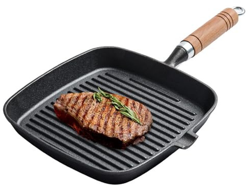 AIZYR Poêle en Fonte Antiadhésive, Poêle À Griller Carrée avec Poignée Poêle À Frire, Poêle Robuste Batterie De Cuisine pour Induction Et Plaques De Cuisson,24cm