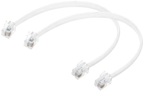 QUARKZMAN 2-pack telefonkabel, 0,7 ft RJ12 6P6C han-till-han-telefonkabel, kombinerar rak kabel för hem, kontor, vit