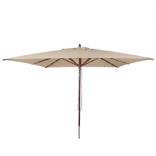 Mendler Gastronomie Holz-Sonnenschirm HWC-C57b eckig 4x4m | Gartenschirm, Polyester/Holz, 29kg, Seilzug, stoßsicher