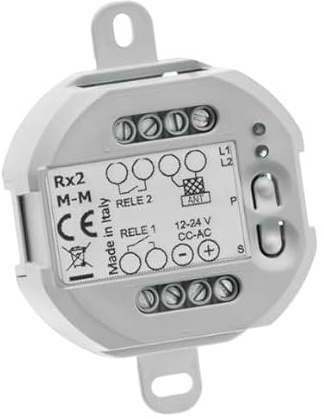 Receptor universal multifrecuencia RX2 MFM, 2 canales, 433-868 MHz, código variable y código fijo, 12-24 V AC/DC, 40 códigos, Made in Italy