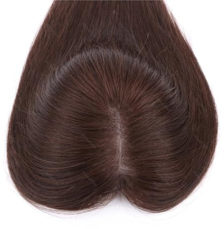 Clip-in-Echthaarteil for Damen mit Seitenscheitel, 12,7 x 12,7 cm (5 x 5 Zoll), Mono-Basis-Topper for Frauen mit dünnem Haar(8 inch,Dark Brown)