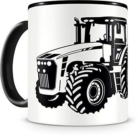 Samunshi® Traktor mit Anhänger Tasse Kaffeetasse Teetasse Kaffeepott Kaffeebecher Becher 300ml schwarz