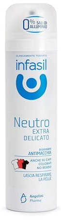 Infasil Deodorante Spray Neutro Extra Delicato, Formula Delicata che Lascia Respirare la Pelle, Senza Sali di Alluminio, Efficace Fino a 24H, Formula Antimacchia, 150 ml.