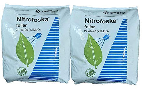 Nitrofoska Abono foliar 24-08-20. 10 KGS(2X5kgs). Primavera y brotacion. Fertilizante nitrogenado.Abono foliar para olivos