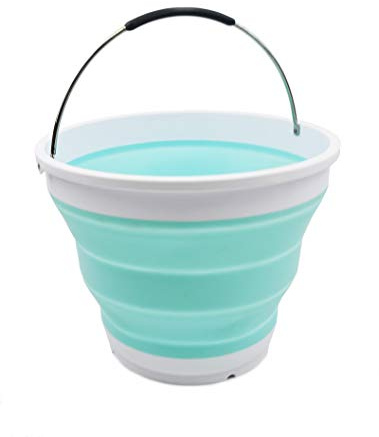 SAMMART 10 Liter Faltbarer Kunststoffeimer – Faltbare runde Wanne – tragbarer Wassereimer – platzsparender Outdoor-Wassertopf – Größe 31 cm Durchmesser (Weiß/Seegrün.)