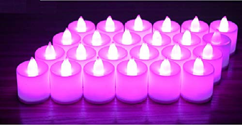 24 LED Kerzen Teelichter Zylindrischformte Elektronische Kerzen Batteriebetriebene Flammenlose Rauchlose Kerzen-Nachtlichter für Weihnachten Weihnachtsbaum Ostern Hochzeit Party (Rosa Licht)