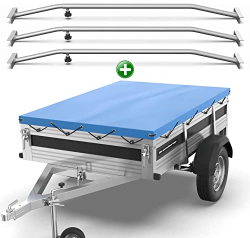 Tarpofix® Lona para remolque plana 209 x 134 x 7,5 cm + 3x Soporte de lona (ajustable 100-145 cm) - Lona remolque de PVC - Cubierta para varios remolques de coches de 750 kg