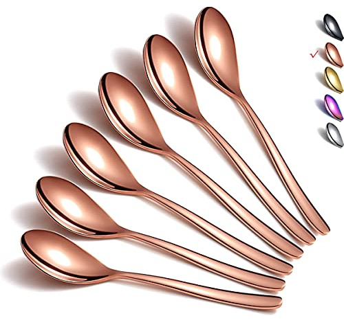 Homquen Copper Teaspoons, 6 Piece Spoons, Silverware, Stainless Steel, Tea Spoons for Home, Kitchen or Restaurant, Dishwasher Safe (6.6 Inches)