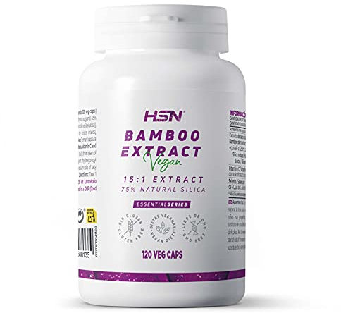Extracto de Bambú de HSN | 350 mg | 15x Veces más Concentrado | Fuente de Sílice Natural | Con Vitamina C + Selenio | No-GMO, Vegano, Sin Gluten, Sin Lactosa | 120 Cápsulas Vegetales