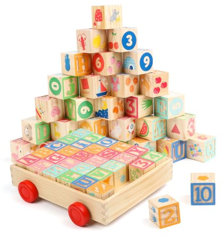 KABENFIS Holz ABC Block Cart Lernspielzeug für Kinder