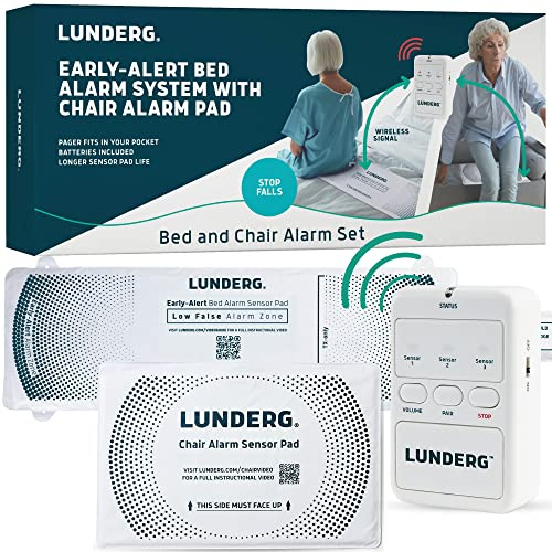 Lunderg Wireless Early Alert Bed & Chair Alarm Set for Elderly