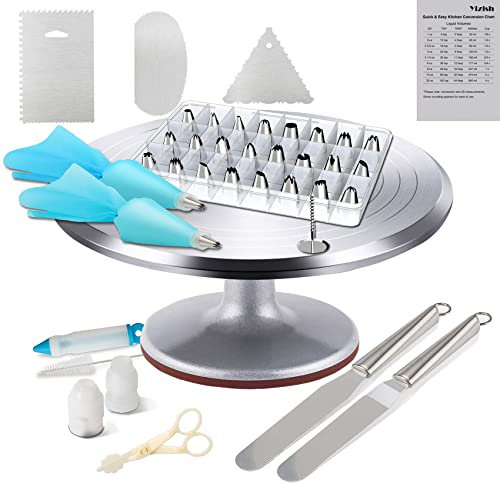 Plato Giratorio Para Tartas Aleación de aluminio, Juego de Manga Pastelera, 39 Kit Equipo de Decoración para de Pasteles, Cupcakes y Magdalenas