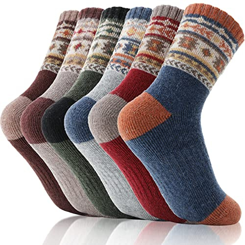 EBMORE Kids Merino Wool Hiking Socks Boys Toddlers Girls Winter Thermal Thick Warm Boot Cushion Ski Snow Gift Socks Stocking Fillers 6 Pairs (Nordic, 4-7 Years)