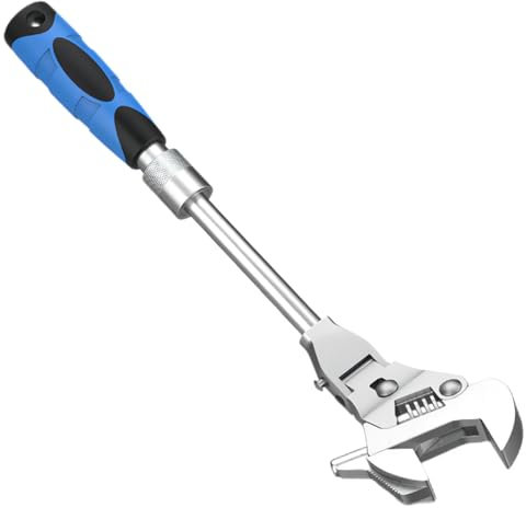 2 in 1 Flex Head Adjustable Wrench Spanner, Reversible Jaw Pipe Wrench with 10”-12” Retractable Extension Shank and 180⁰ Rotatable Head