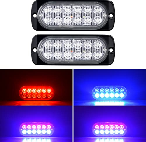 Willpower 2 Stück 12 LED Stroboskoplicht, Notfall, Blau, Rot, Seitenmarkierungsleuchten, Auto, 12 V, 24 V, LED-Lichtleiste, Blinklicht, Sicherheit für Anhänger, Nutzfahrzeuge, Boote, Traktor, Fahrzeug